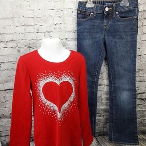 OLD NAVY girls Blue Denim JEANS 7T + CARTERS red